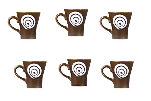 Caffeine Ceramic Handmade Brown Doodle Tea Cup Set of 6 - Image 1