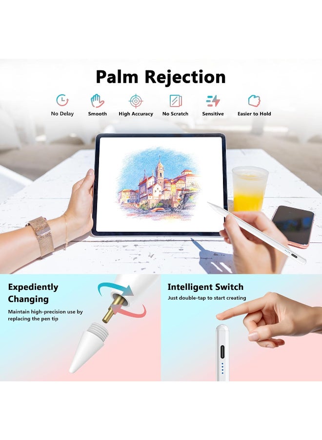 Kawkab White Universal Stylus Pen for iPad, Compatible with iPad (2018-2025), Fast Charging, Features Tilt Sensitivity and Palm Rejection, Suitable for iPad, Android, and Windows - Image 3