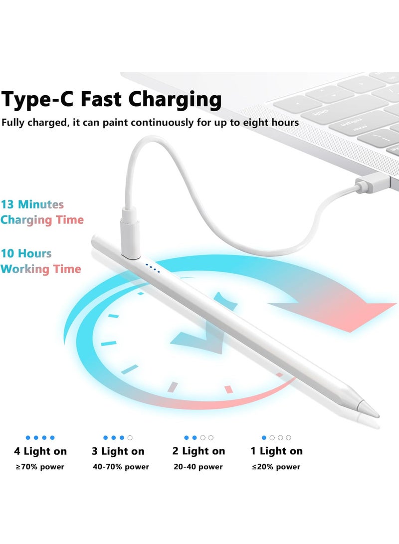 Kawkab White Universal Stylus Pen for iPad, Compatible with iPad (2018-2025), Fast Charging, Features Tilt Sensitivity and Palm Rejection, Suitable for iPad, Android, and Windows - Image 2