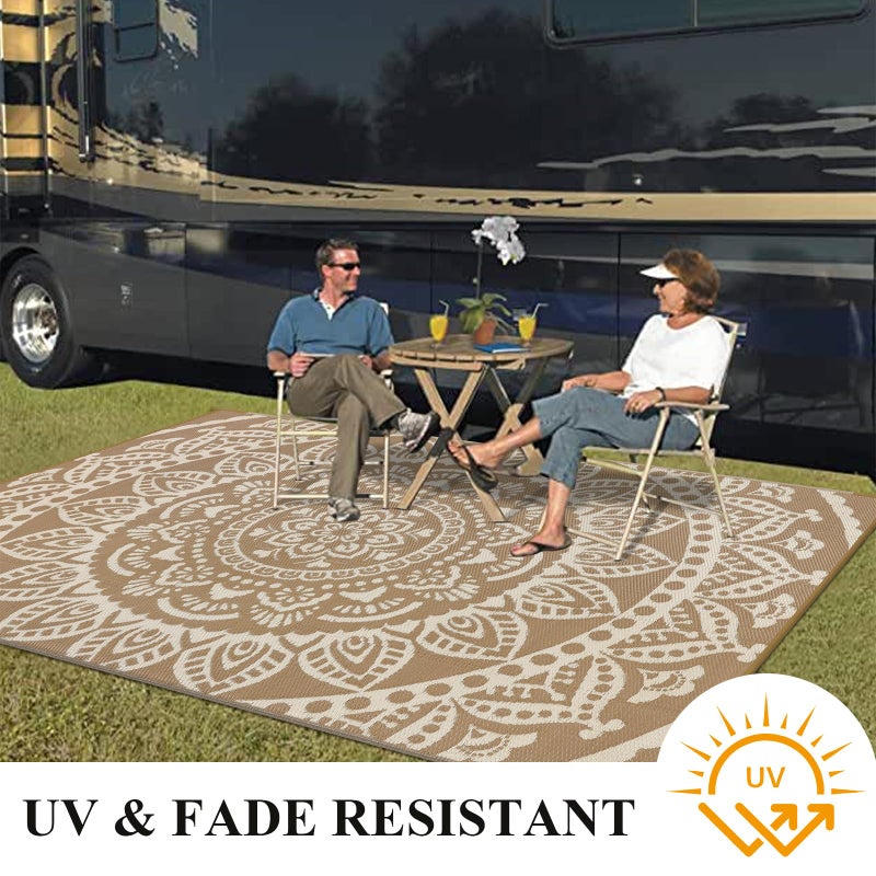 Bsmathom Waterproof Outdoor Rug 6'x9' Reversible Boho Plastic Straw Patio Deck Camping Rugs, Indoor Outdoor Portable RV Mat Clearance Carpet for Outside, Porch, Balcony, Backyard, Beach, Pool,Brown - Image 5