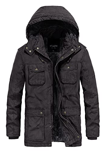 JYG Men's Winter Thicken Coat Casual Military Parka Jacket with Removable Hood (Grey,S) - Image 1