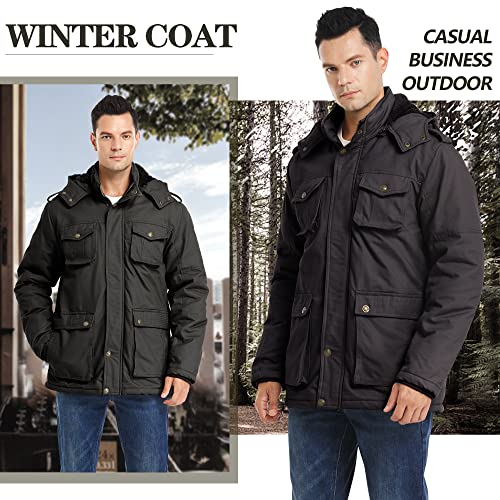 JYG Men's Winter Thicken Coat Casual Military Parka Jacket with Removable Hood (Grey,S) - Image 5
