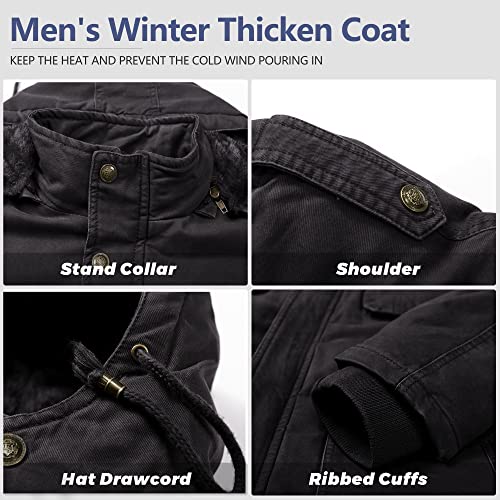 JYG Men's Winter Thicken Coat Casual Military Parka Jacket with Removable Hood (Grey,S) - Image 3
