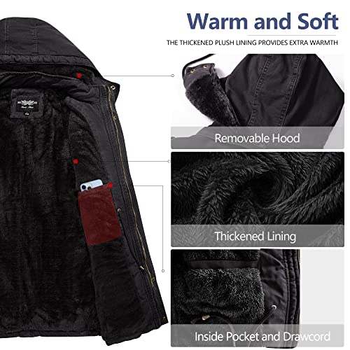 JYG Men's Winter Thicken Coat Casual Military Parka Jacket with Removable Hood (Grey,S) - Image 2