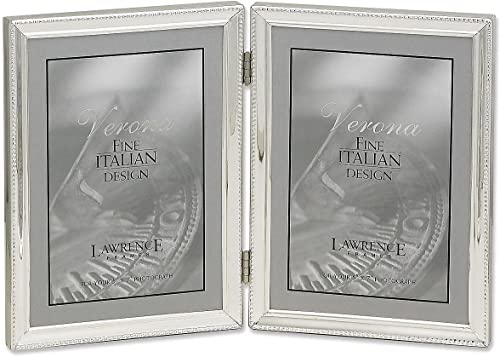 Lawrence Frames Verona Collection 5 x 7-Inch Metal Silver Hinged Double Picture Frame with Beads (11657D) - Image 1