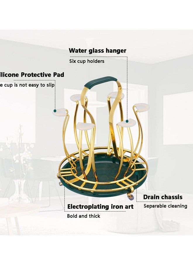 Hihonor Cup Drying Rack, Bottle Drying Rack Stand, Cup Drying Rack with Drain Tray, Water Bottle Drying Rack, Metal Bottle Drainer Rack with 6 Hooks, for Kitchen, Dining, Living Room  - Image 2