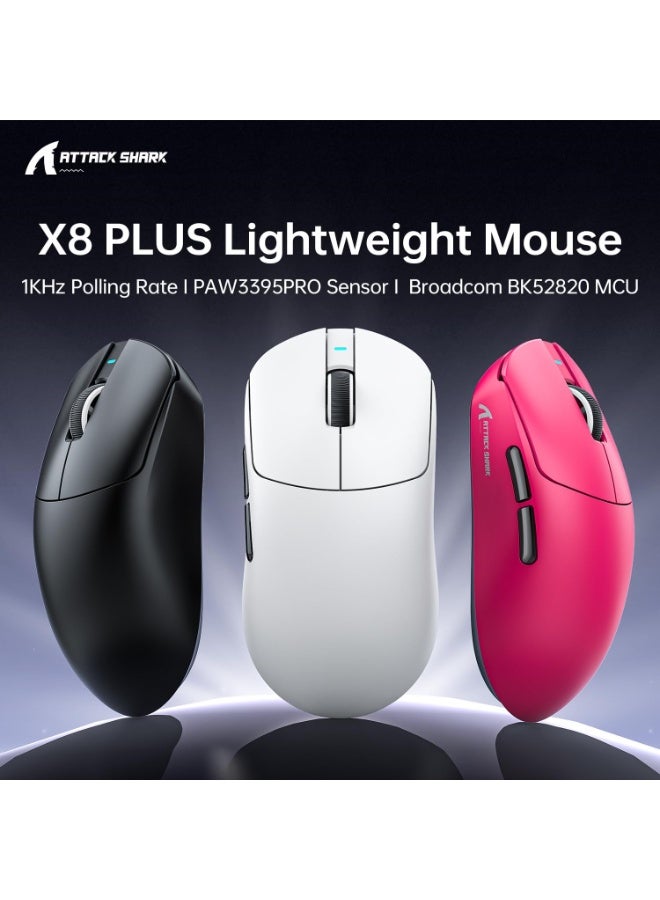 هجوم القرش ماوس X8PLUS مع شريط قبضة لليد الكبيرة، 55 جم خفيف الوزن، مستشعر ألعاب PixArt PAW3395PRO، BT/2.4G لاسلكي/سلكي، 6 نقاط في البوصة قابلة للتعديل حتى 40,000، بطارية 500 مللي أمبير في الساعة - أسود - Image 2