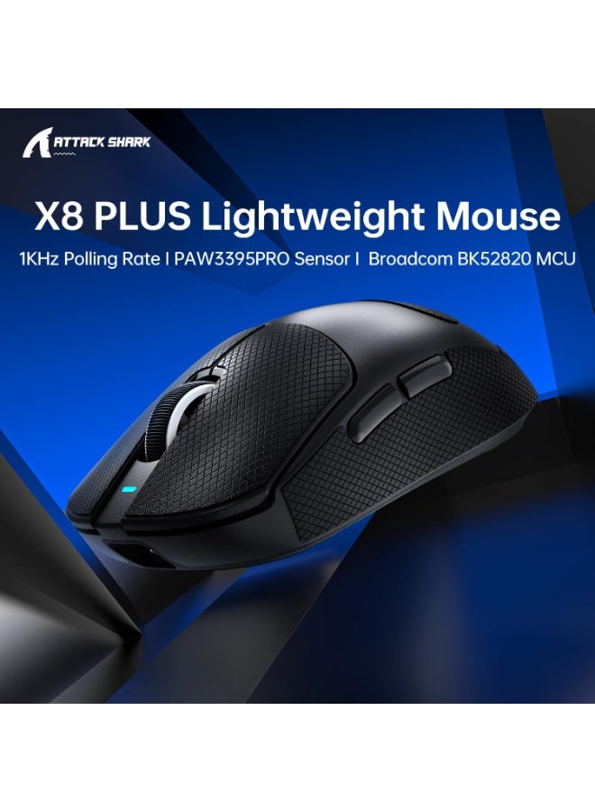 هجوم القرش ماوس X8PLUS مع شريط قبضة لليد الكبيرة، 55 جم خفيف الوزن، مستشعر ألعاب PixArt PAW3395PRO، BT/2.4G لاسلكي/سلكي، 6 نقاط في البوصة قابلة للتعديل حتى 40,000، بطارية 500 مللي أمبير في الساعة - أسود - Image 5