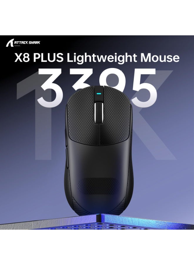 هجوم القرش ماوس X8PLUS مع شريط قبضة لليد الكبيرة، 55 جم خفيف الوزن، مستشعر ألعاب PixArt PAW3395PRO، BT/2.4G لاسلكي/سلكي، 6 نقاط في البوصة قابلة للتعديل حتى 40,000، بطارية 500 مللي أمبير في الساعة - أسود - Image 3