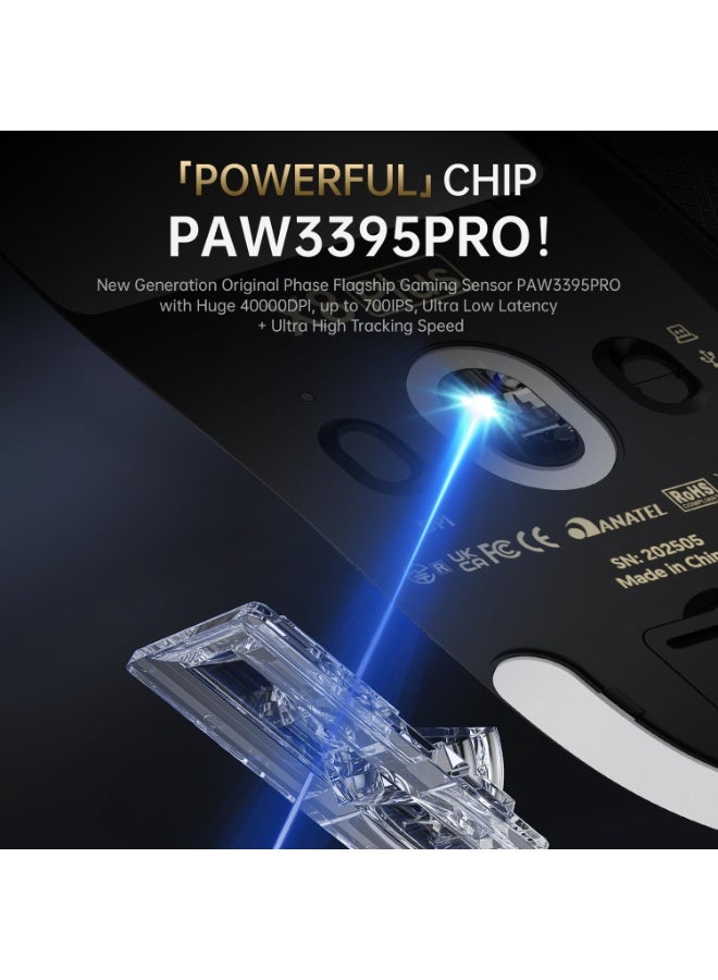 هجوم القرش ماوس X8PLUS مع شريط قبضة لليد الكبيرة، 55 جم خفيف الوزن، مستشعر ألعاب PixArt PAW3395PRO، BT/2.4G لاسلكي/سلكي، 6 نقاط في البوصة قابلة للتعديل حتى 40,000، بطارية 500 مللي أمبير في الساعة - أسود - Image 4