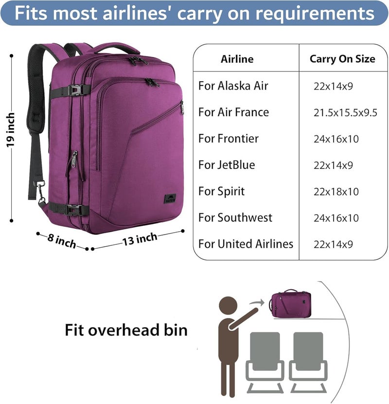 MATEIN Travel Backpack for Women, Expandable Flight Approved Carry on Backpack, Water Resistant Lightweight Suitcase, Large Business Weekender Daypack, Gift for Traveler, Purple - Image 2