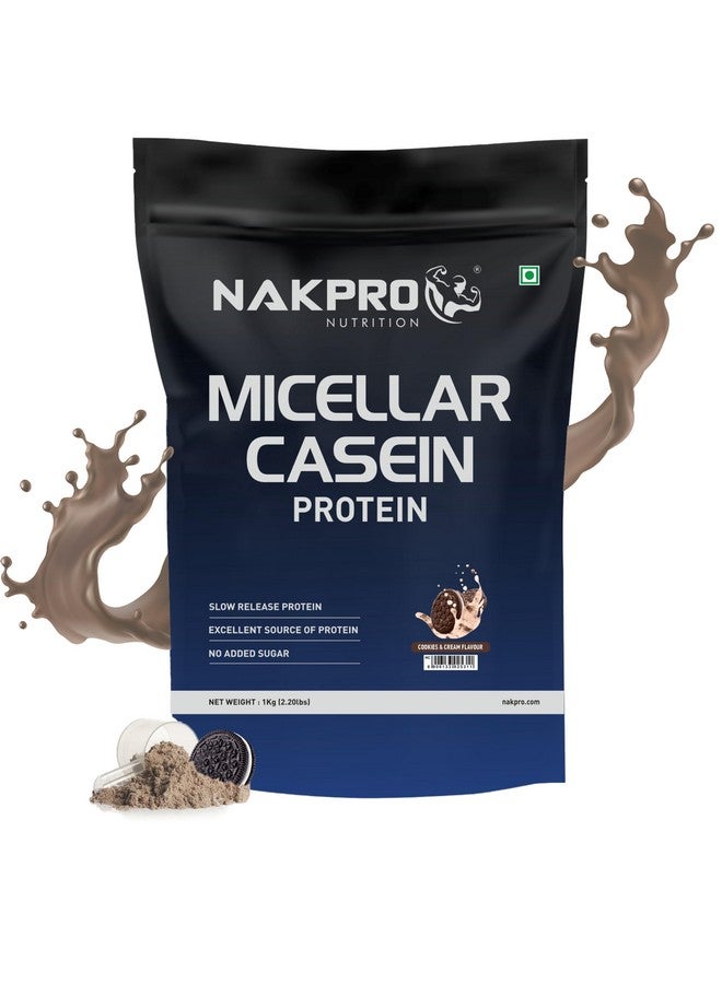 NAKPRO 100% Micellar Casein Protein Supplement |24g Protein, 9.5g EAAs, 4.63g BCAAs| Slow Absorbing Micellar Casein Protein Powder (Cookies & Cream, 1 Kg) - Image 1