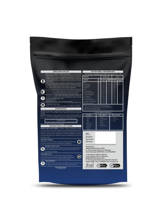 NAKPRO 100% Micellar Casein Protein Supplement |24g Protein, 9.5g EAAs, 4.63g BCAAs| Slow Absorbing Micellar Casein Protein Powder (Cookies & Cream, 1 Kg) - Image 2