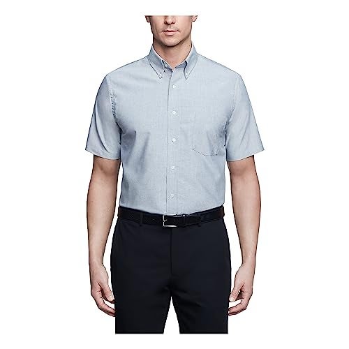 Van Heusen Men's Short Sleeve Dress Shirt Regular Fit Oxford Solid, Greystone, X-Large - Image 1