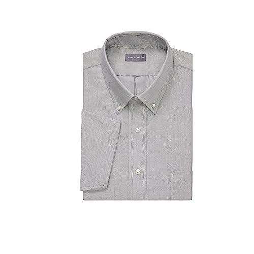 Van Heusen Men's Short Sleeve Dress Shirt Regular Fit Oxford Solid, Greystone, X-Large - Image 3