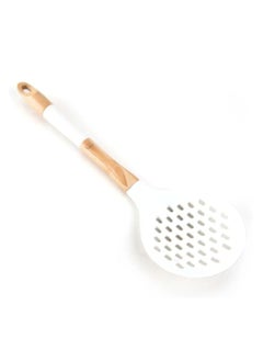 Generic Wood and silicone skimmer kitchen utensils non stick & heat resistant for baking mixing grilling and serving food white 