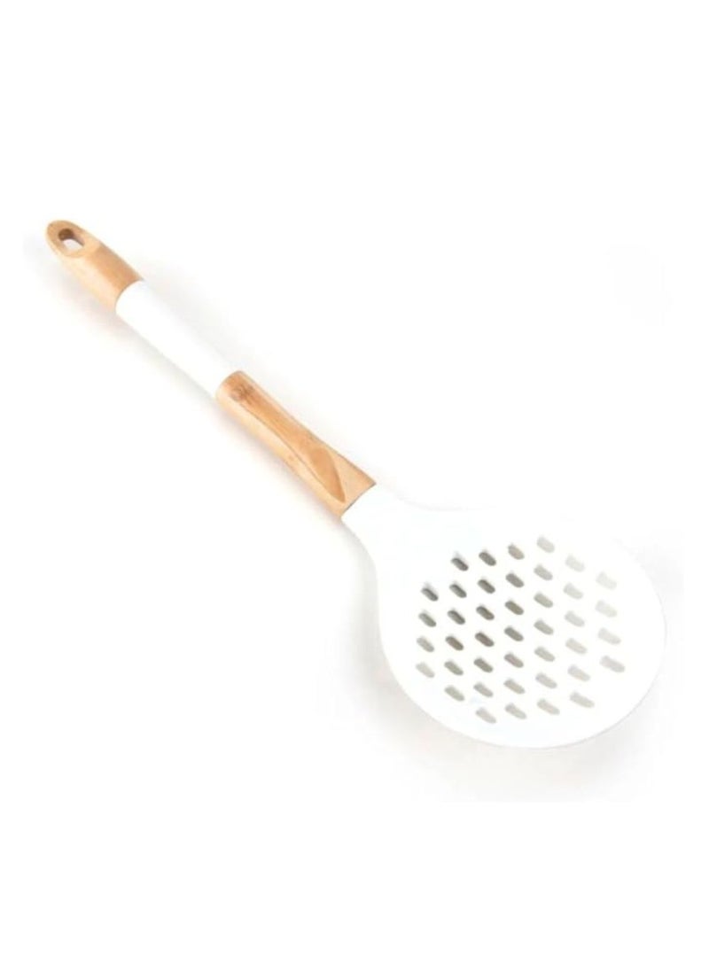 Generic - Wood and silicone skimmer kitchen utensils non stick & heat resistant for baking mixing grilling and serving food white - Image 1
