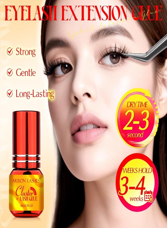 ARISON LASHES Sensitive Lash Cluster Glue Strong Hold Long Lasting 3-4 Weeks Waterproof Semi-Permanent Eyelash Extension Adhesive Open Eyes for Beginners or Professional Use (3ml) - Image 2