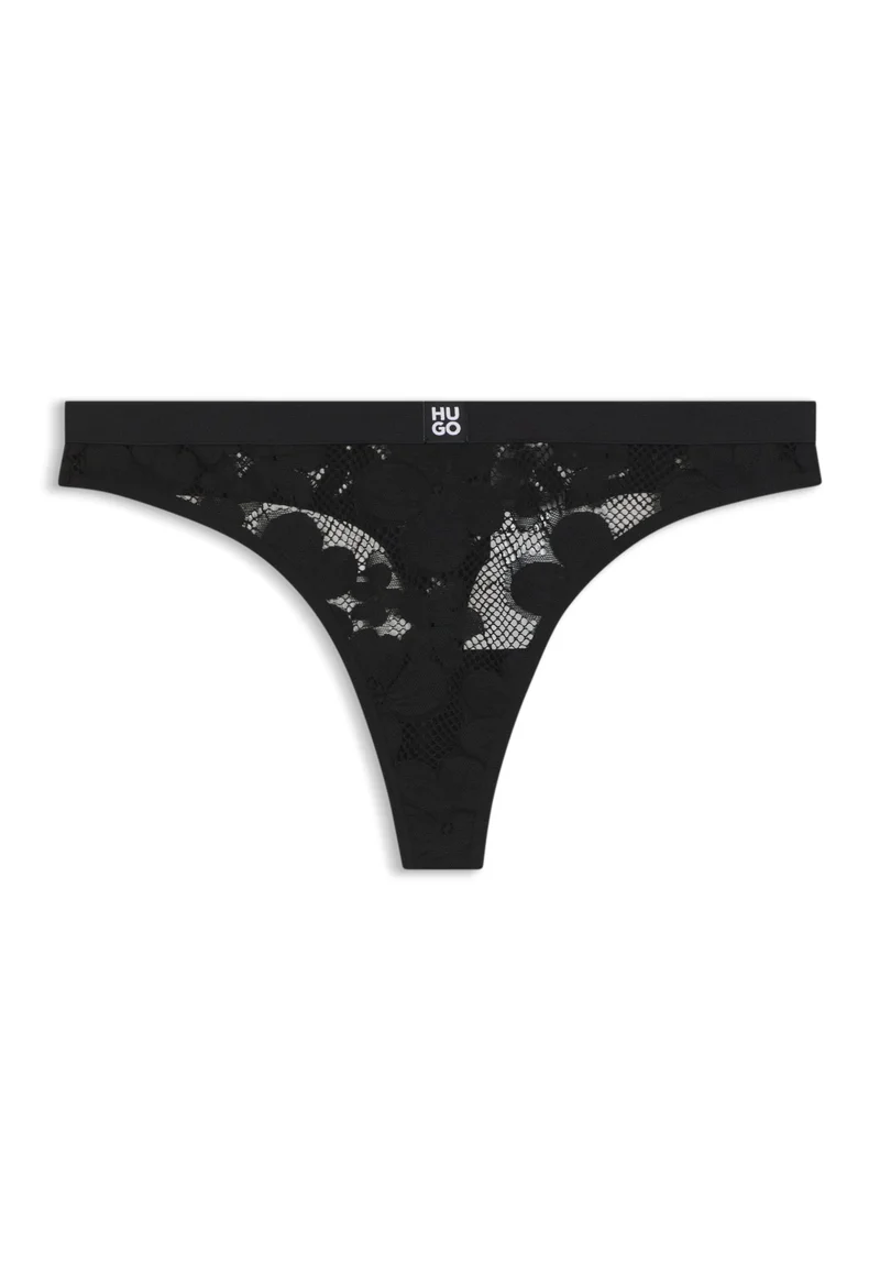 Floral-lace thong with stacked-logo detail