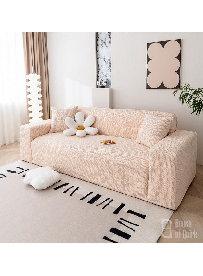 House of Quirk Universal Single Seater 220 GSM Jacquard Grain Texture Fabric Sofa Cover Soft Touching Cover for Couch Flexible Stretch Sofa Slipcover (Beige, 90-140cm) - Image 1