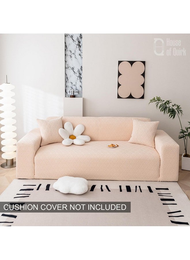 House of Quirk Universal Single Seater 220 GSM Jacquard Grain Texture Fabric Sofa Cover Soft Touching Cover for Couch Flexible Stretch Sofa Slipcover (Beige, 90-140cm) - Image 2