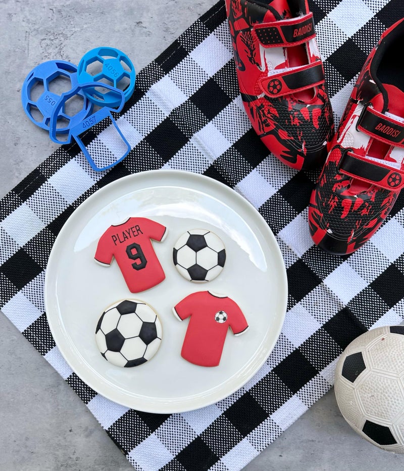 Heart's Treasure SOCCER BALL COOKIE CUTTERS WITH JERSEY American Soccer Football Sport Small Large Balls With Jersey Uniform T-Shirt Made In USA Cookie Cutters (3 Pack)  - Image 2