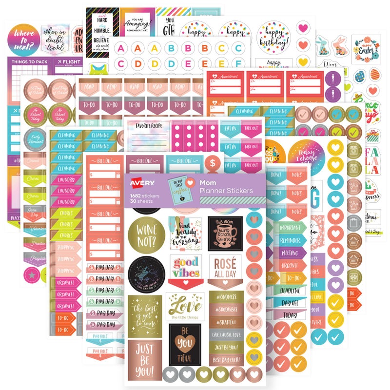 Avery Mom Planner Stickers Variety Pack, 30 Sheets, 1,682 Stickers for Your Planner, Journal or Calendar (6780) - Image 1