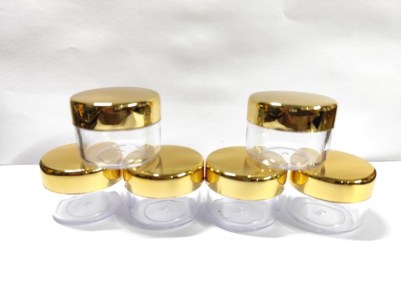 SHREE MAHA 15gm Gold Cap Transparent Round Base Empty Cosmetic Jars With Lid Cosmetic Jars Empty Containers Pack of 12 pcs - Image 2