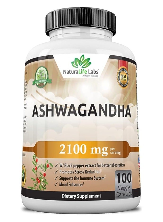 NaturaLife Labs Ashwagandha 2100 mg 100 Vegan Capsules - Image 4