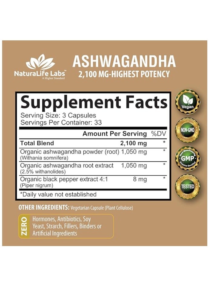NaturaLife Labs Ashwagandha 2100 mg 100 Vegan Capsules - Image 5