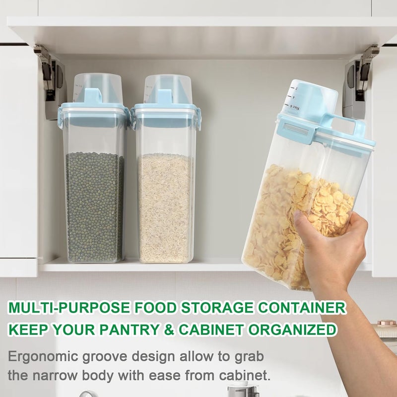 TBMax Rice Storage Container 2 Pack, Plastic Kitchen Pantry Food Storage Container with Cup, Small Pet Dog Cat Food Container Dispenser - Sky Blue - Image 4