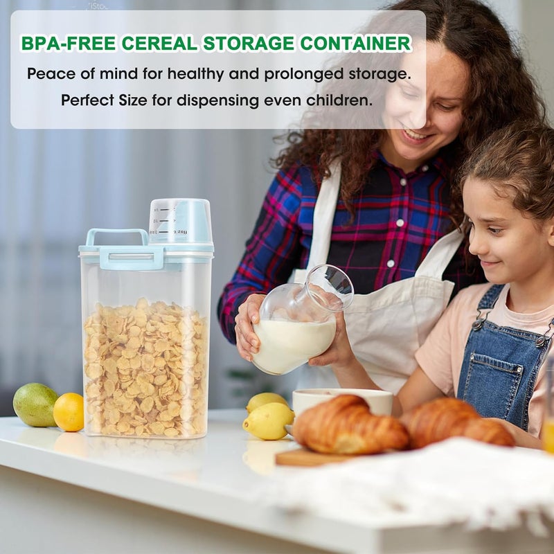 TBMax Rice Storage Container 2 Pack, Plastic Kitchen Pantry Food Storage Container with Cup, Small Pet Dog Cat Food Container Dispenser - Sky Blue - Image 5
