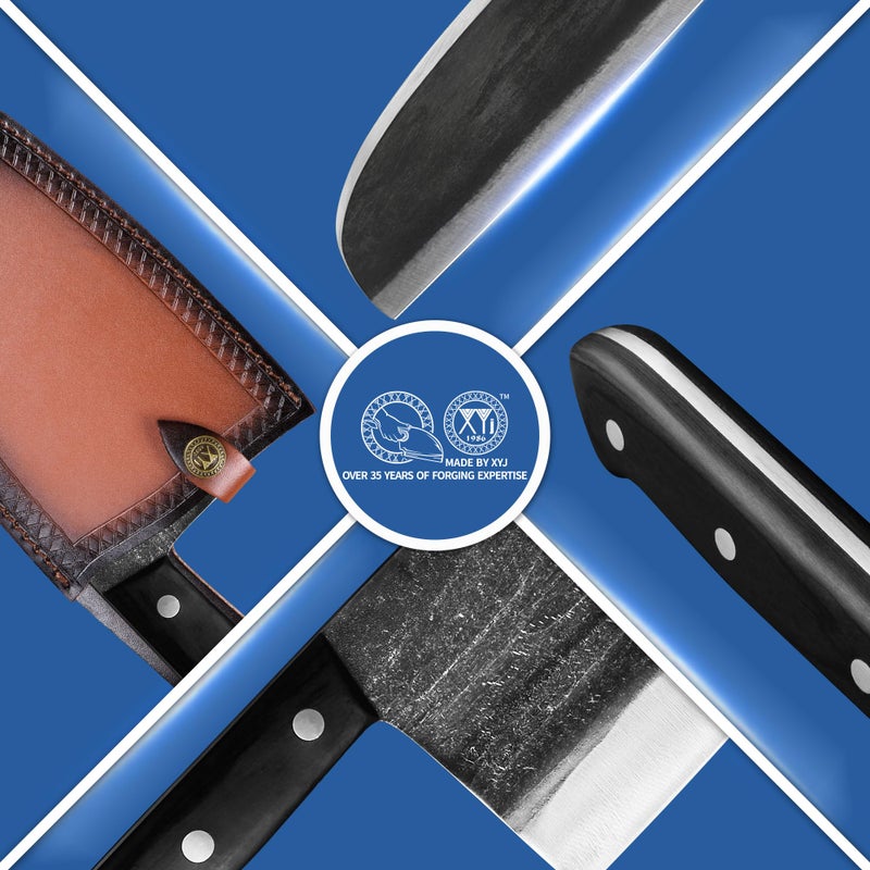 XYJ Authentic Since 1986,Outstanding Ancient Forging,6.7 Inch Full Tang,Serbian Chefs knife,Chef Meat Cleaver,Kitchen Knives,Set with Leather Sheath,Take Carrying,Butcher - Image 2