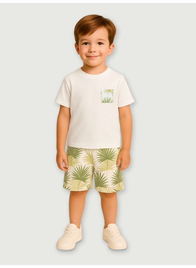 Luay Boys Cotton Co-ord Set | Premium Summer Outfit with Stylish T-Shirt & Shorts | Trendy, Comfortable Cotton Clothing for Kids | Perfect Daily Wear for Boys (Soft & Lightweight) Green (4-5 Years) - Image 1