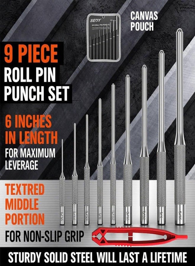 SEDY 9-Piece Roll Pin Punch Set - Fast Pin Removal - Durable Steel & Construction - For Automotive, Firearm Maintenance, Watch, Jewelry & Craft Repair - Knurled Grip - Versatile Sizes - Image 2