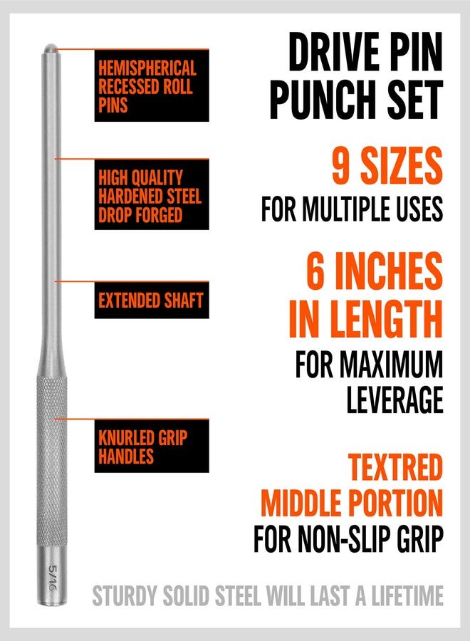 SEDY 9-Piece Roll Pin Punch Set - Fast Pin Removal - Durable Steel & Construction - For Automotive, Firearm Maintenance, Watch, Jewelry & Craft Repair - Knurled Grip - Versatile Sizes - Image 5