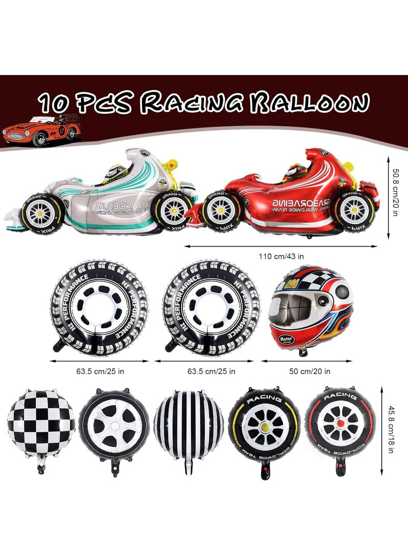 10 قطع من بالونات سيارات السباق، خوذة من رقائق معدنية، بالونات مربعة، وبالونات على شكل إطارات سيارات هوت ويلز، مستلزمات حفلات سيارات السباق لعيد ميلاد الأولاد، زينة على شكل سيارات السباق - Image 5