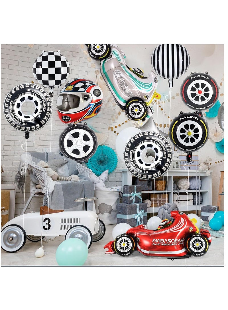 10 قطع من بالونات سيارات السباق، خوذة من رقائق معدنية، بالونات مربعة، وبالونات على شكل إطارات سيارات هوت ويلز، مستلزمات حفلات سيارات السباق لعيد ميلاد الأولاد، زينة على شكل سيارات السباق - Image 3