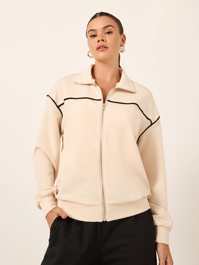Styli Styli Contrast Trim Regular Fit Regular Length Bomber Jacket  - Image 4