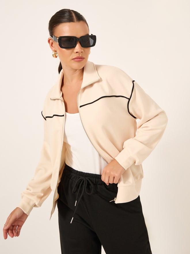 Styli Styli Contrast Trim Regular Fit Regular Length Bomber Jacket  - Image 3