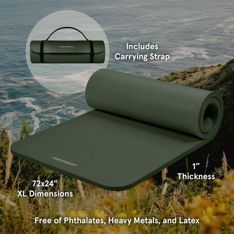 Retrospec Solana Yoga Mat 1" Thick w/Nylon Strap for Men & Women - Non Slip Exercise Mat for Home Yoga, Pilates, Stretching, Floor & Fitness Workouts - Wild Spruce - Image 2