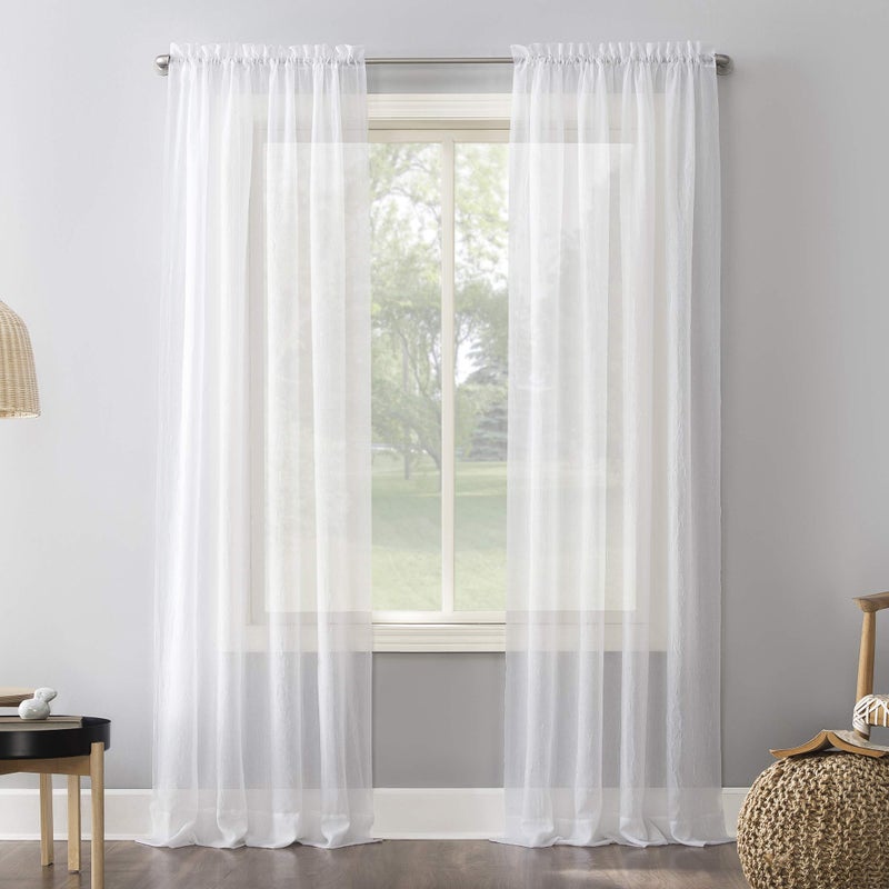 No. 918 No 918 Erica Crushed Sheer Voile Rod Pocket Curtain Panel 51 x 95 White - Image 1