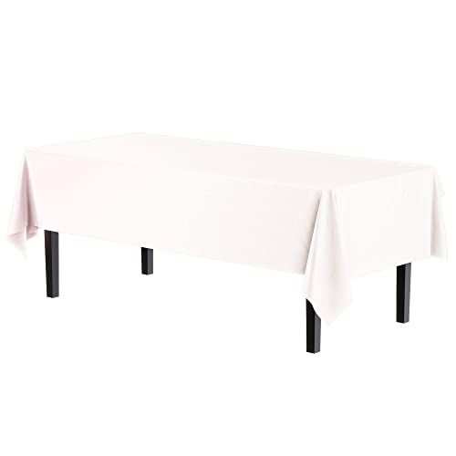 Exquisite 12-Pack Premium Plastic Tablecloth 54 Inch. x 108 Inch. Rectangle Table Cover-White - Image 2