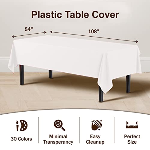 Exquisite 12-Pack Premium Plastic Tablecloth 54 Inch. x 108 Inch. Rectangle Table Cover-White - Image 3