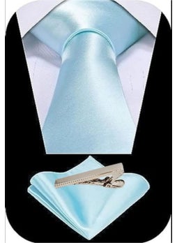 Tezzgelsin Men's Satin Tie Handkerchief and Silver Steel Tie Clip Set  - Image 2