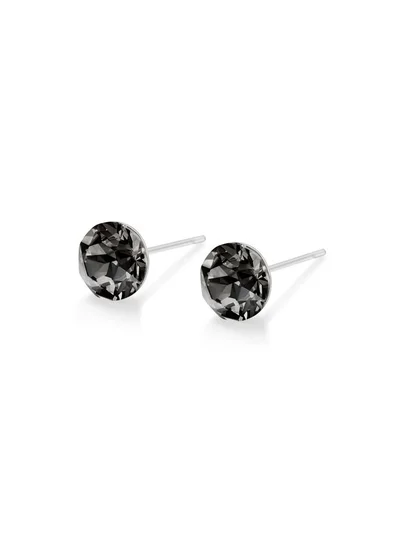 Seona Seona Aurora Austrian Crystal 6mm Stud Earrings for Women Hypoallergenic, Stainless Steel Stud Crystal Earrings, Comfortable for Sensitive Ears Premium Materials Tarnish-Free Earings, Small Stud Earrings - Silver Night
