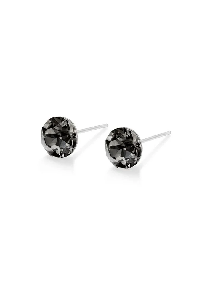 Seona Seona Aurora Austrian Crystal 6mm Stud Earrings for Women Hypoallergenic, Stainless Steel Stud Crystal Earrings, Comfortable for Sensitive Ears Premium Materials Tarnish-Free Earings, Small Stud Earrings - Silver Night