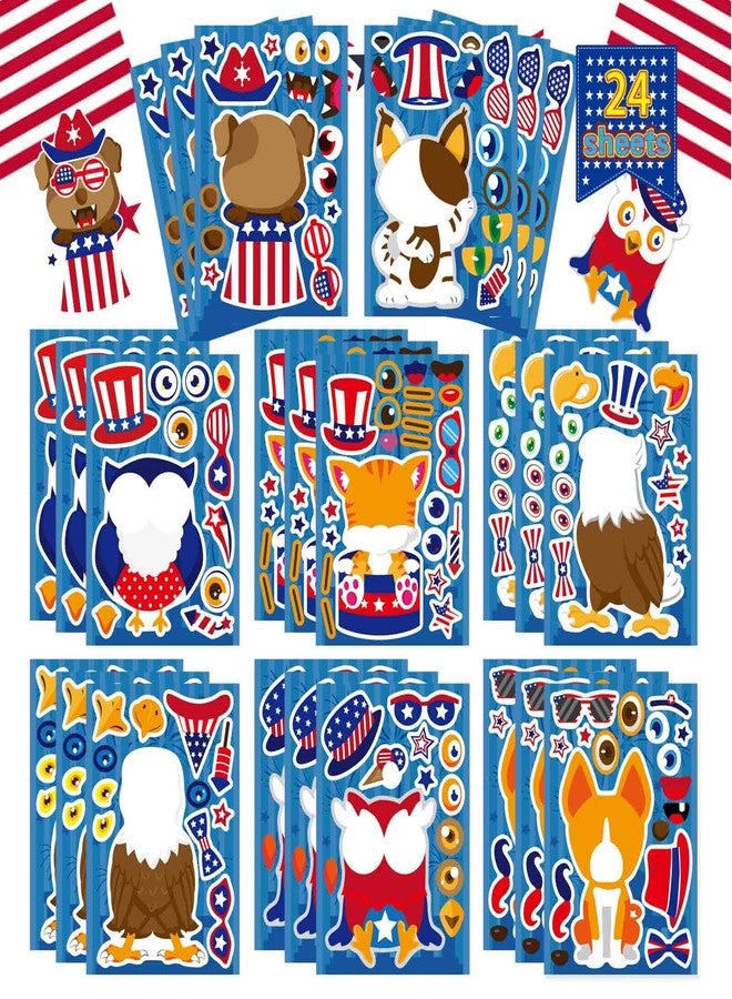 OTAITY 24 PCS 4th of July Sticker, Make-a-face Stickers for Kids, Independence Day Make Your Own Stickers, Patriotic Sticker for Fourth of July Decoration Party Supplies - Image 1
