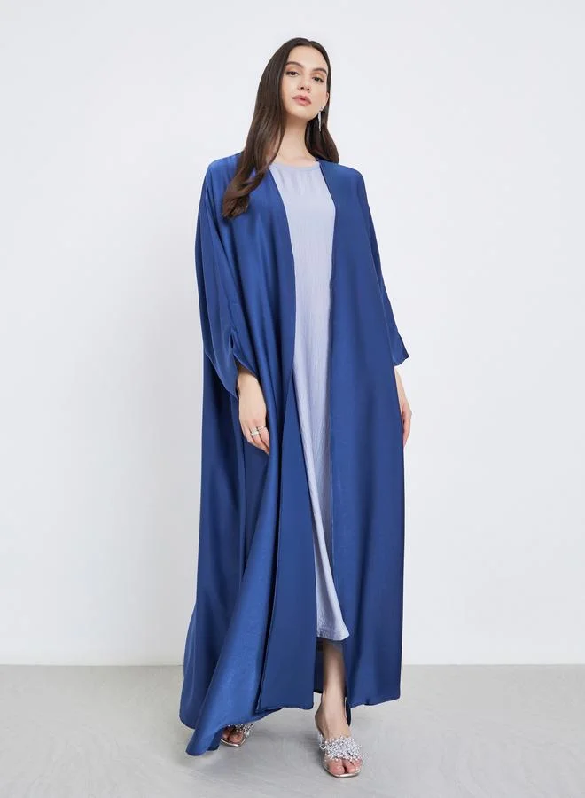 تايك تو Take Two Solid Open Front Satin Abaya