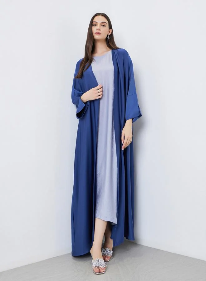 تايك تو Take Two Solid Open Front Satin Abaya